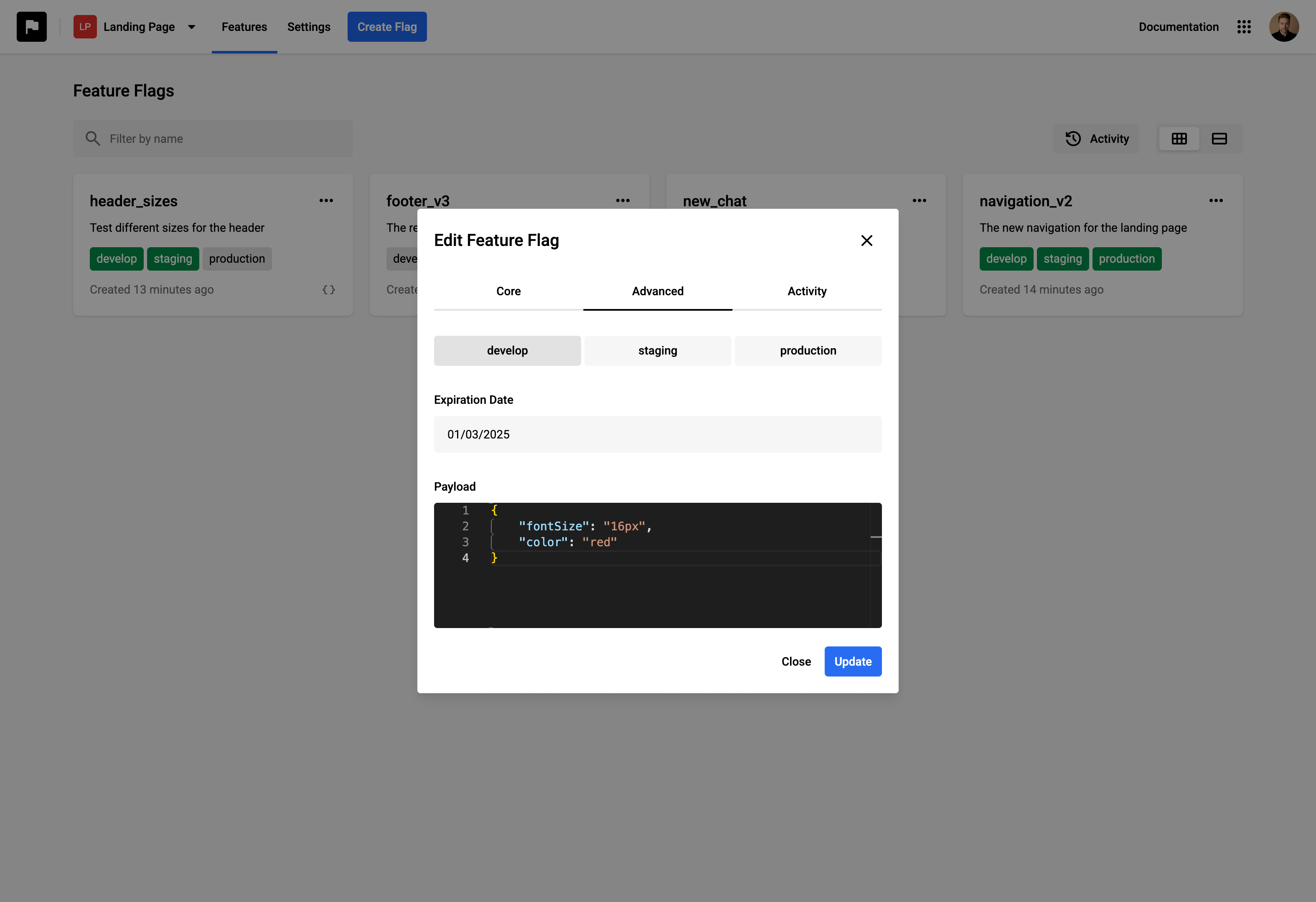 A configuration interface for dynamically adjusting feature flags in real-time.
